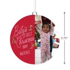 Hallmark Baby's First Christmas Personalized Text And Vertical Photo Ceramic Ornament -Outlet Gift Echoes Store Babys First Personalized Round Christmas Ornament 1999QHE1711B23 03