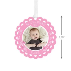 Hallmark Baby’s First Christmas Pink Scalloped Personalized Text And Photo Metal Ornament -Outlet Gift Echoes Store Babys First Personalized Round Christmas Ornament 1OFM1004B2 03