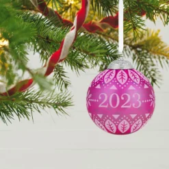 Hallmark Christmas Commemorative 2023 Glass Ball Ornament -Outlet Gift Echoes Store Pink Glass Ball 2023 Keepsake Ornament 2299QXR8127 02