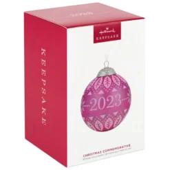Hallmark Christmas Commemorative 2023 Glass Ball Ornament -Outlet Gift Echoes Store Pink Glass Ball 2023 Keepsake Ornament 2299QXR8127 04