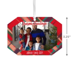 Hallmark Red Plaid Personalized Text And Photo Metal Ornament -Outlet Gift Echoes Store Red Plaid Personalized Christmas Ornament 1OFM1001B1 03