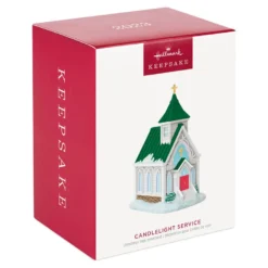 Hallmark Candlelight Service Ornament -Outlet Gift Echoes Store White Church With Green Steeple Keepsake Ornament 2199QGO2767 04