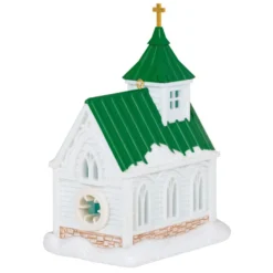 Hallmark Candlelight Service Ornament -Outlet Gift Echoes Store White Church With Green Steeple Keepsake Ornament 2199QGO2767 06